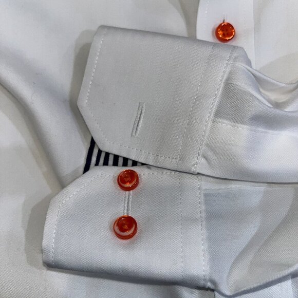 HUSQVARNA Men's Embroidered Spellout Long Sleeve Button Down White Dress Shirt L - Picture 9 of 13